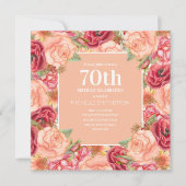 Invitation Élégante Florale rose rouge 70e anniversaire Femme (Devant)