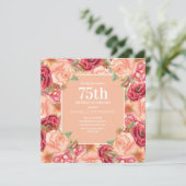 Invitation Élégante Florale rose rouge 75e Fête d'anniversair (Debout devant)