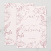 Invitation Élégante florale rose serez-vous ma demoiselle d'h (Devant / Derrière)