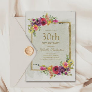 Invitation Elégante florale Vintage femme 30e anniversaire