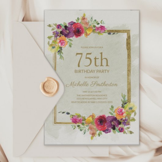 Invitation Elégante florale Vintage femme 75e anniversaire