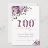 Invitation Élégante florale violette 100e fête d'anniversaire (Devant)