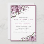 Invitation Elégante florale violette 80e fête d'anniversaire (Devant)