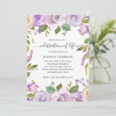 Invitation Élégante florale violette Célébration de la vie (Debout devant)