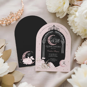 Invitation Élégante Florales Roses Étoiles Lune Tiara Quincea