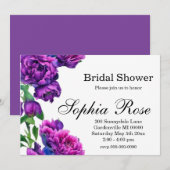 Invitation Elégante floraux d'aquarelle rose magenta violet (Devant / Derrière)