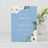 Invitation Elégante Flore blanche avec Mariage bleu vert (Debout devant)