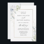 Invitation Elégante Flore blanche et bleue tout en un seul Ma<br><div class="desc">Dégustez vos invités avec ce beau tout en un faire-part de mariage avec des fleurs d'aquarelle exquises et la verdure incessante cadre doré présentant vos détails mariages. Pas besoin d'insérer des cartes, car ce design offre la possibilité d'ajouter au dos tous les détails que vous voulez! Eléments de calligraphie manuscrits...</div>