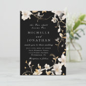 Invitation Élégante Flore blanche sur Mariage chrétien noir (Debout devant)