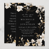 Invitation Élégante Flore blanche sur Mariage chrétien noir (Devant / Derrière)