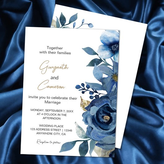 Invitation Élégante flore bleue glacée d'hiver