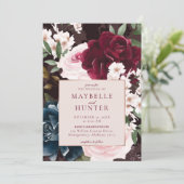 Invitation Élégante Flore d'aquarelle de Bourgogne et de mari (Debout devant)