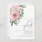 Invitation Elégante Flore de Blush Fête du 80e anniversaire (Devant)