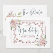 Invitation Elégante Flore Rose Cadre Glam Hen Party (Devant / Derrière)