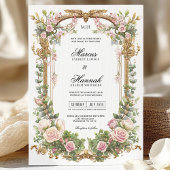 Invitation Élégante Flore rose et Eucalyptus vert