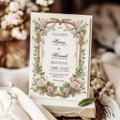 Invitation Élégante Flore rose et Eucalyptus vert