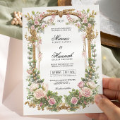 Invitation Élégante Flore rose et Eucalyptus vert