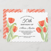 Invitation Elégante Flore rousse 50e anniversaire (Devant / Derrière)