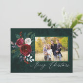 Invitation Elégante Flore verte profonde "Joyeux Noël" Photo (Debout devant)