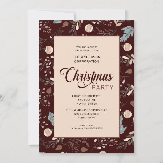 Invitation Élégante Foliage d'hiver Bureau Noël (Devant)