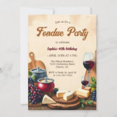 Invitation Elégante Fondue de vin de fromage fête d'anniversa (Devant)