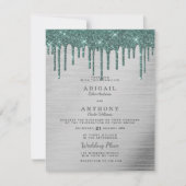 Invitation Élégante forêt d'argent parties scintillant verte  (Devant)