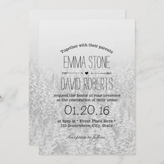 Invitation Élégante Forêt de Neige Mariage d'hiver (Devant / Derrière)