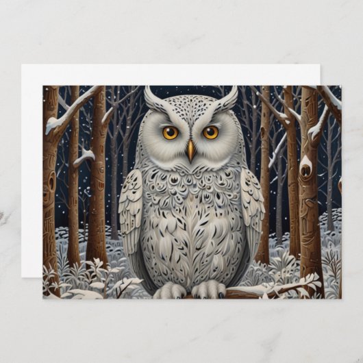 Invitation Élégante forêt d'hiver de chouette blanche boho (Devant / Derrière)