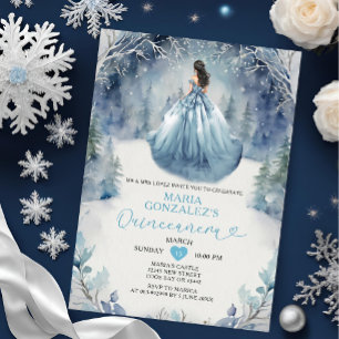 Invitation Elégante Forêt d'hiver Dusty Robe Bleue Quinceañer