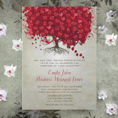 Invitation Elégante Forêt Rouge Coeur Leaf Mariage de l'arbre