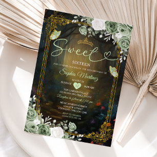 Invitation Élégante Forêt Sage Green Princesse Quinceañera