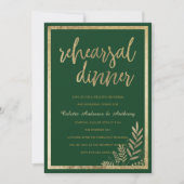 Invitation Elégante forêt vert or floral Rehearsal Dîner (Devant)