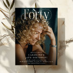 Invitation Elégante FORTY Photo 40th Birthday Party<br><div class="desc">Célébrez le grand 4-0 en style avec nos invitations personnalisées photo 40e anniversaire! Présentez votre photo préférée de l'étoile d'anniversaire avant et centre, magnifiquement complétée par un élégant script décoratif blanc qui lit FORTY. Notre modèle facile à utiliser vous permet d'ajouter votre touche personnelle, en vous assurant que chaque détail...</div>