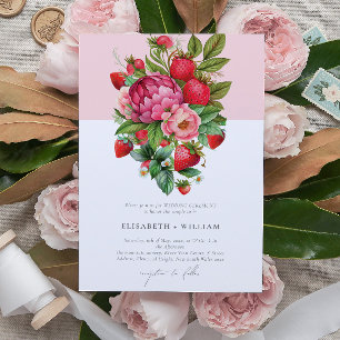 Invitation Elégante fraise et pivoines Mariage d'été
