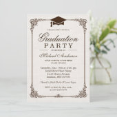 Invitation Élégante Frame Ivory Linen Partie de Graduation (Debout devant)