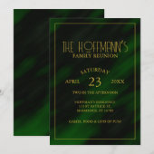 Invitation Elégante Frame Or Emerald Green Famille Réunion (Devant / Derrière)