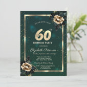 Invitation Elégante Frame Or Flower Stars Green 60th (Debout devant)