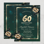 Invitation Elégante Frame Or Flower Stars Green 60th (Devant / Derrière)