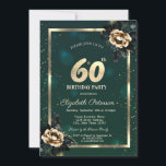 Invitation Elégante Frame Or Flower Stars Green 60th<br><div class="desc">Une invitation moderne,  chic et glamour avec des roses élégants sur arrière - plan vert.</div>