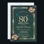 Invitation Elégante Frame Or Flower Stars Green 80th<br><div class="desc">Une invitation moderne,  chic et glamour avec des roses élégants sur arrière - plan vert.</div>