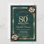 Invitation Elégante Frame Or Flower Stars Green 80th<br><div class="desc">Une invitation moderne,  chic et glamour avec des roses élégants sur arrière - plan vert.</div>