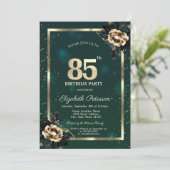 Invitation Elégante Frame Or Flower Stars Green 85th (Debout devant)