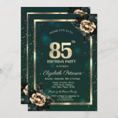 Invitation Elégante Frame Or Flower Stars Green 85th (Devant / Derrière)