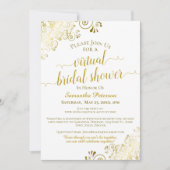 Invitation Elégante Frilly Gold & White Fête des mariées virt (Devant)