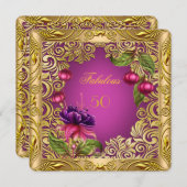 Invitation Elégante Fuchsia Pink Gold 50e fête d'anniversaire (Devant / Derrière)