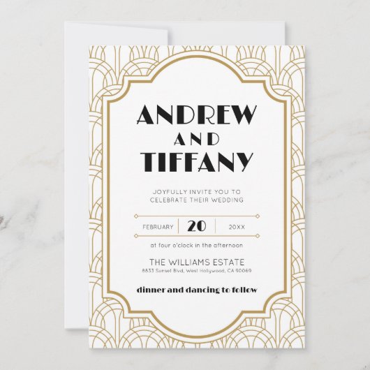 Invitation Elégante Gatsby Art Déco Mariage des années 1920 O (Devant)