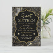 Invitation Élégante Géode Noir et Or Strata Sweet 16 (Debout devant)