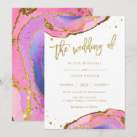 Elégante Géode rose et bleu avec or | Mariage