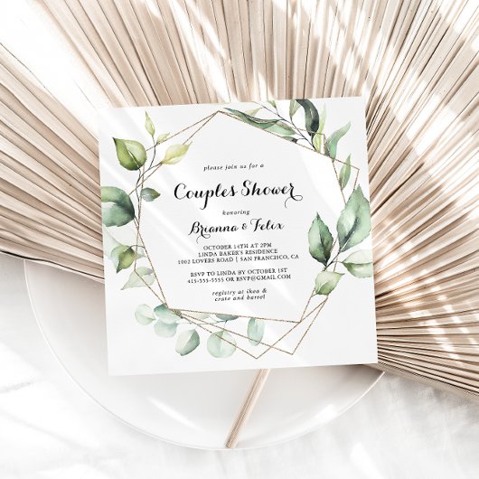 Invitation Elégante Géométrique Verdure Or Couples Douche