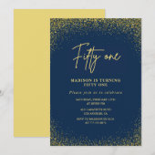 Invitation Élégante Glam Navy Gold Parties scintillant 51e an (Devant / Derrière)